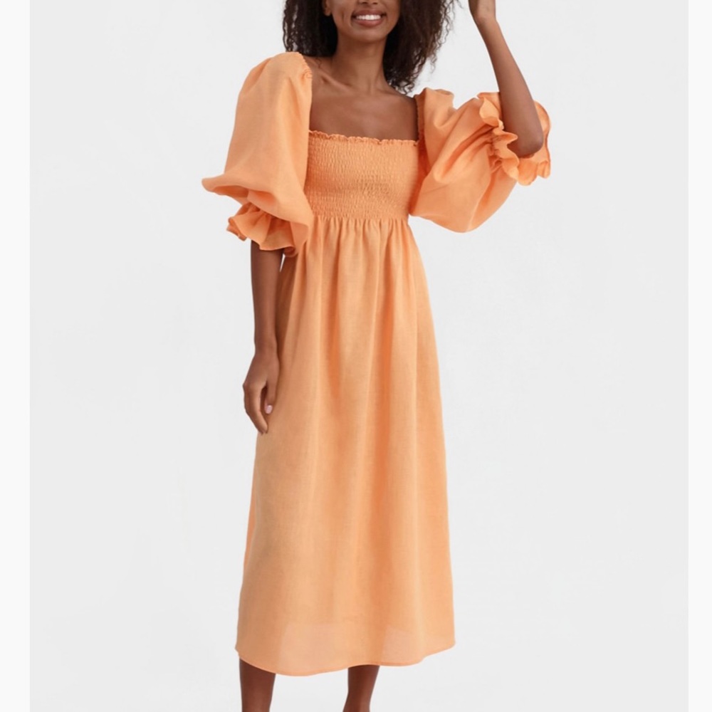 The Sleeper New Atlanta Linen Dress in Coral size small
